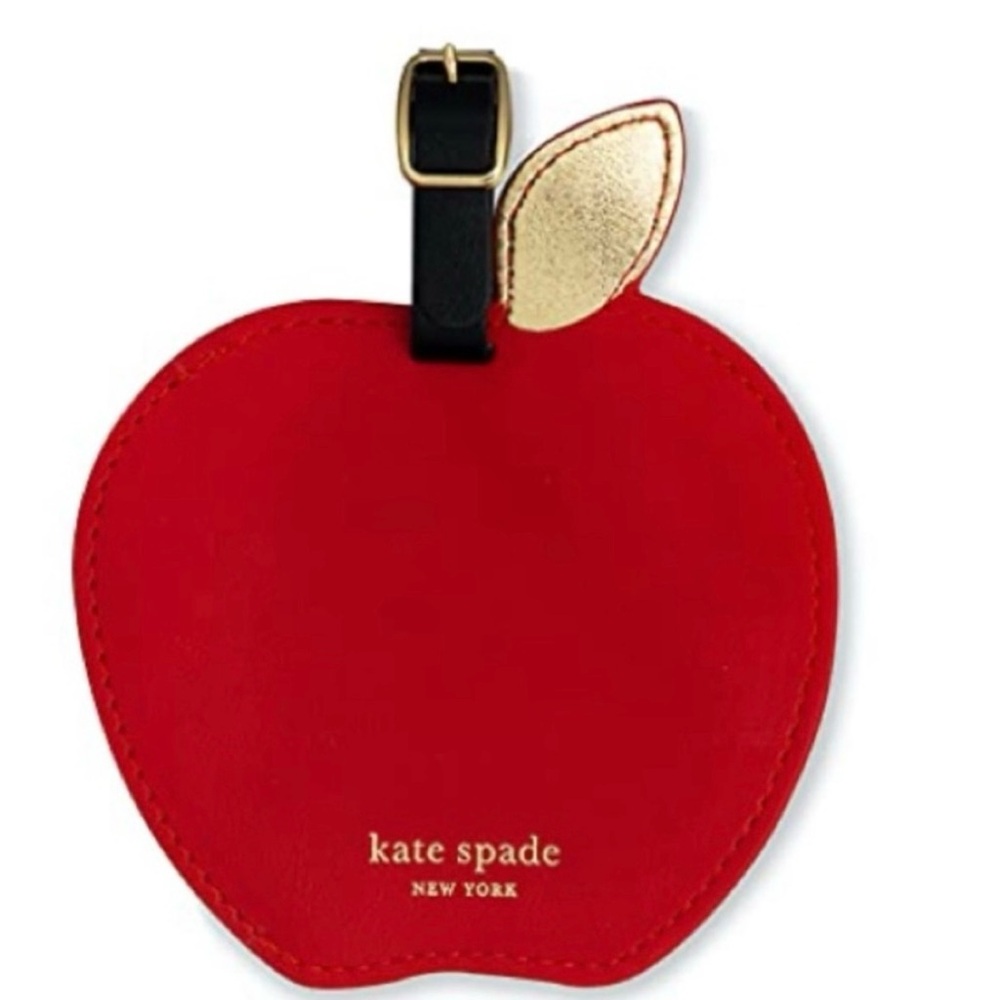 Kate Spade NWT Red and Gold Apple Leather Bag Tag - Picture 2 of 3
